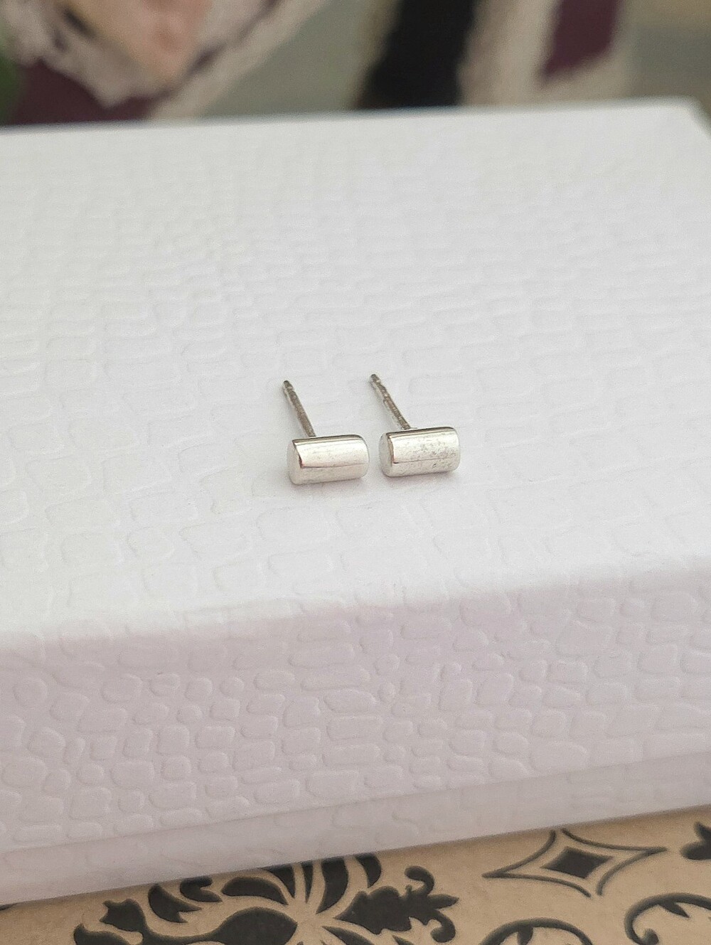 Boma Sterling Silver Cylinder Bar Stud Earrings Minimalist 925 Bar Earrings